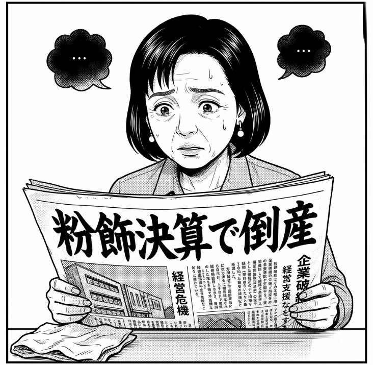 「粉飾決算で倒産」という新聞記事に言葉を失うキコさん